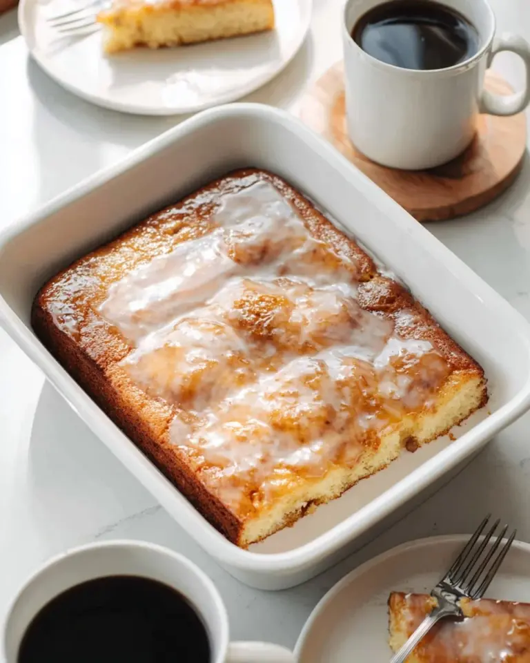 Deliciously moist easy honey bun cake topped with icing.