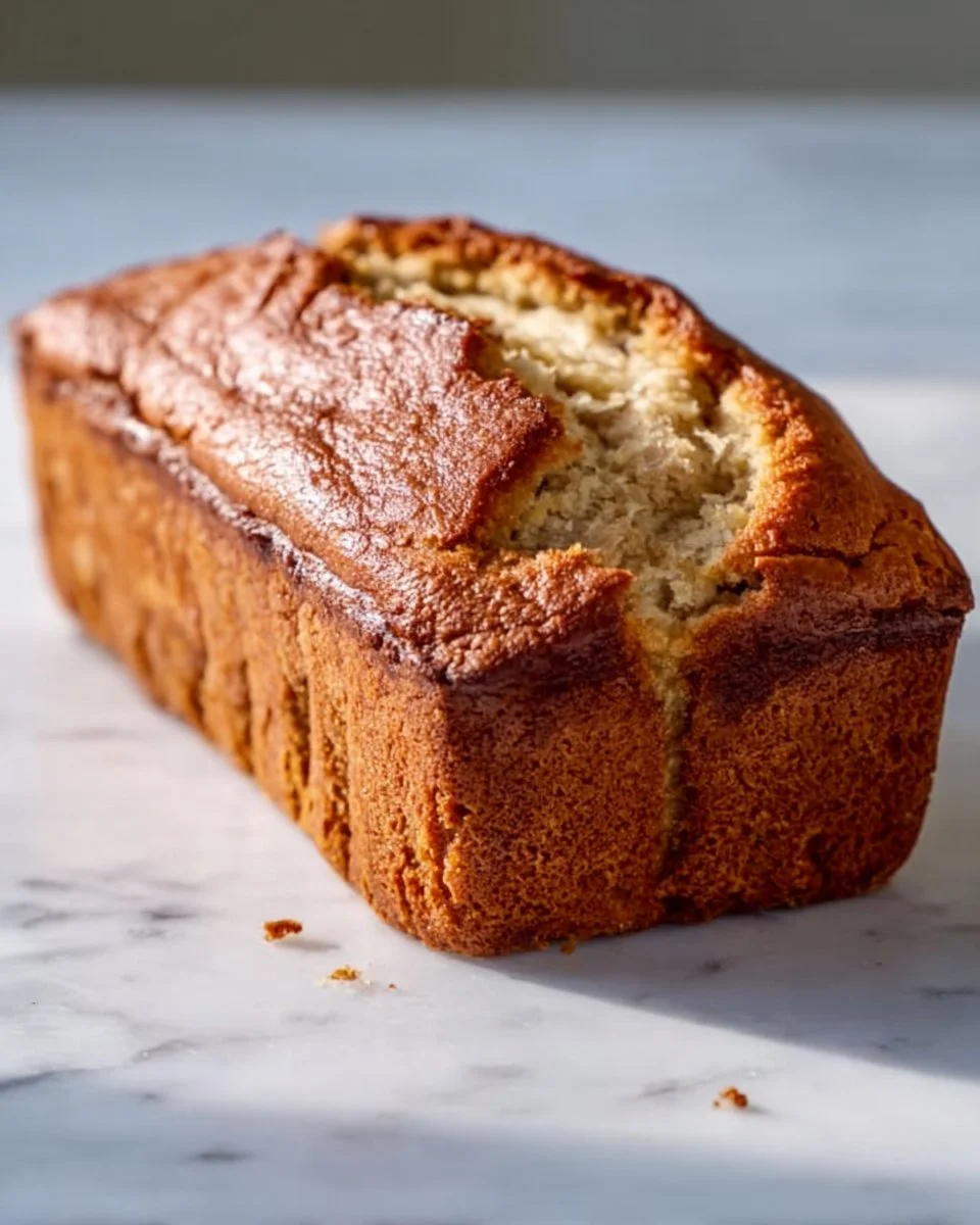 Loaf of gluten-free banana bread with slices on a wooden cutting board