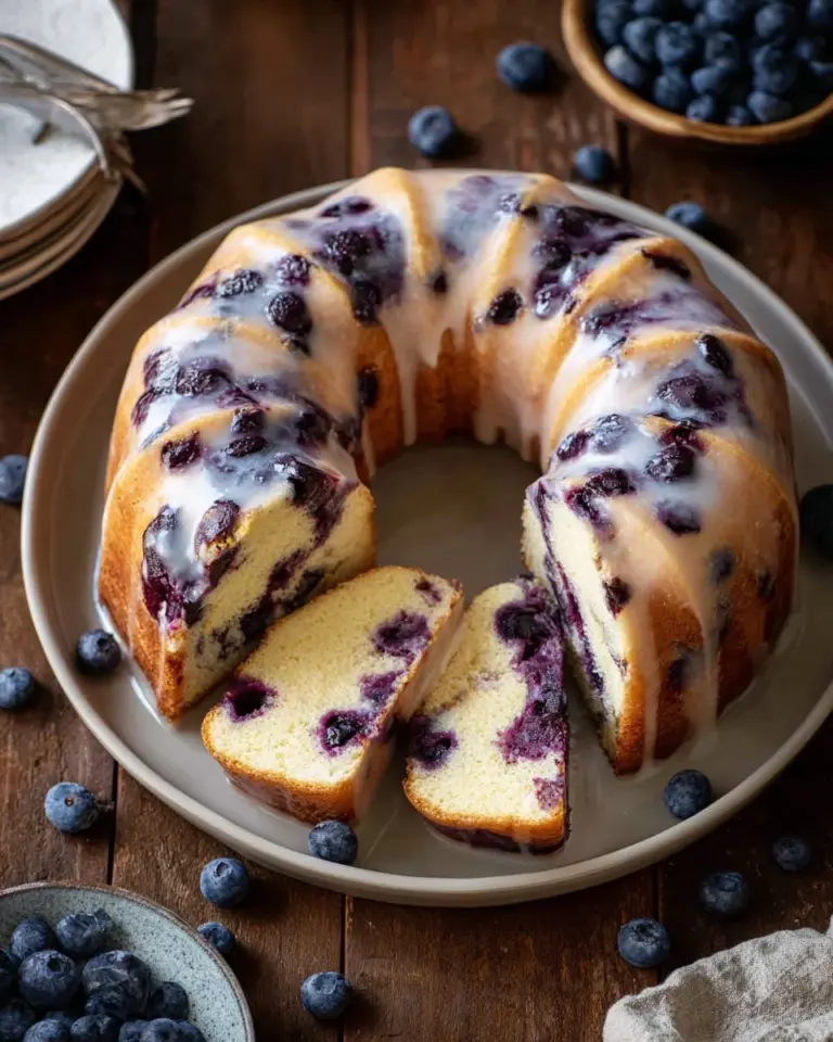 Lemon blueberry pound cake with fresh blueberries and zesty lemon glaze