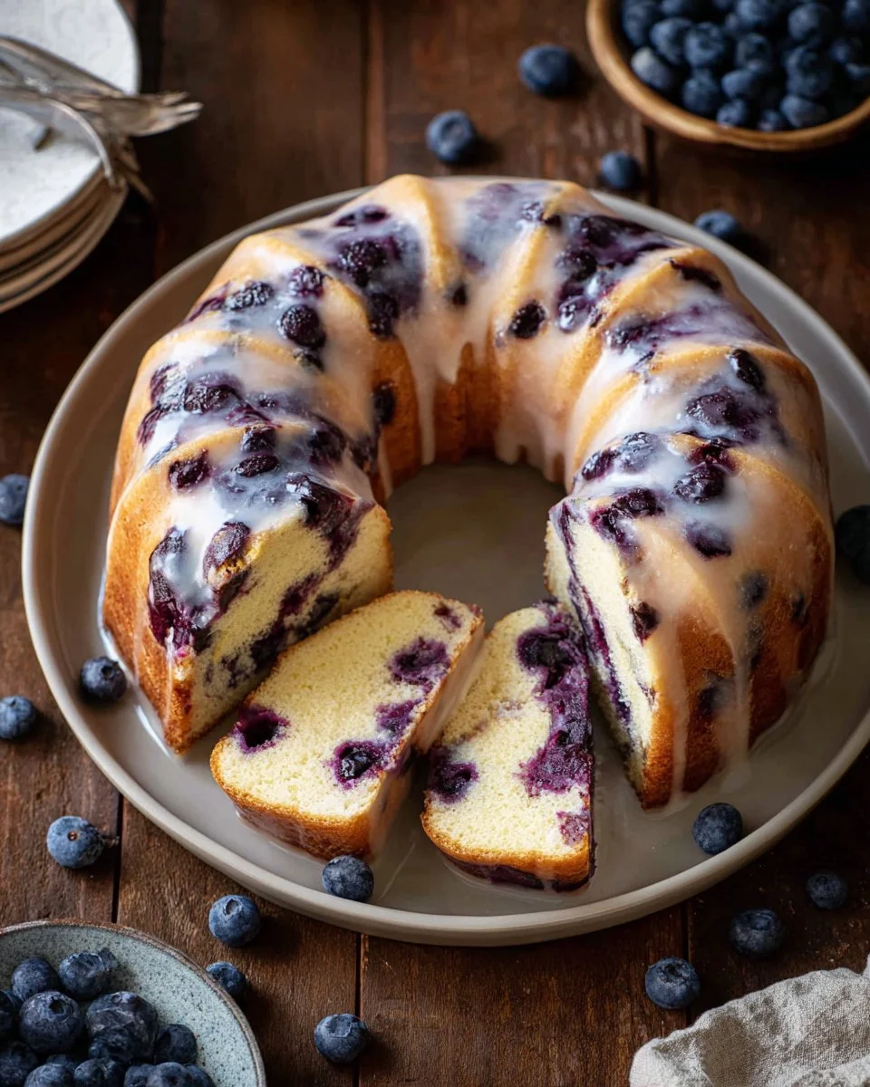 Lemon blueberry pound cake with fresh blueberries and zesty lemon glaze