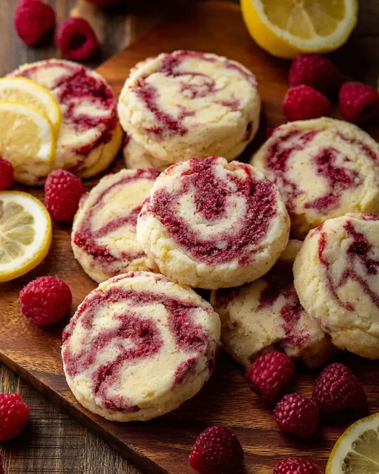Lemon Raspberry Cookies plated with fresh raspberries and lemon slices