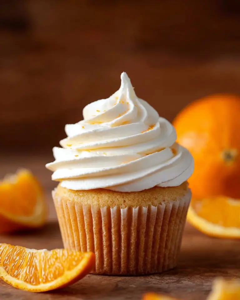 Delicious Orange Creamsicle Buttercream frosting on a cupcake