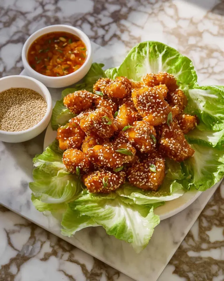 Orange sesame glazed cauliflower wings served on a plate garnished with sesame seeds.