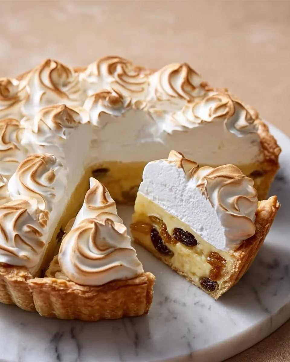 Delicious slice of sour cream raisin pie topped with whipped cream.