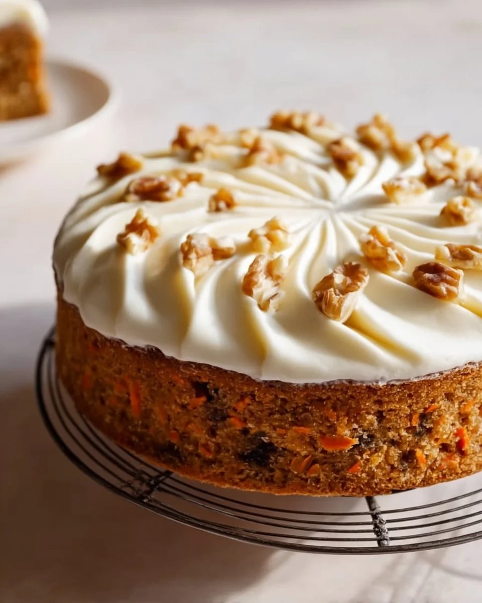 Deliciously moist sourdough carrot cake topped with cream cheese icing