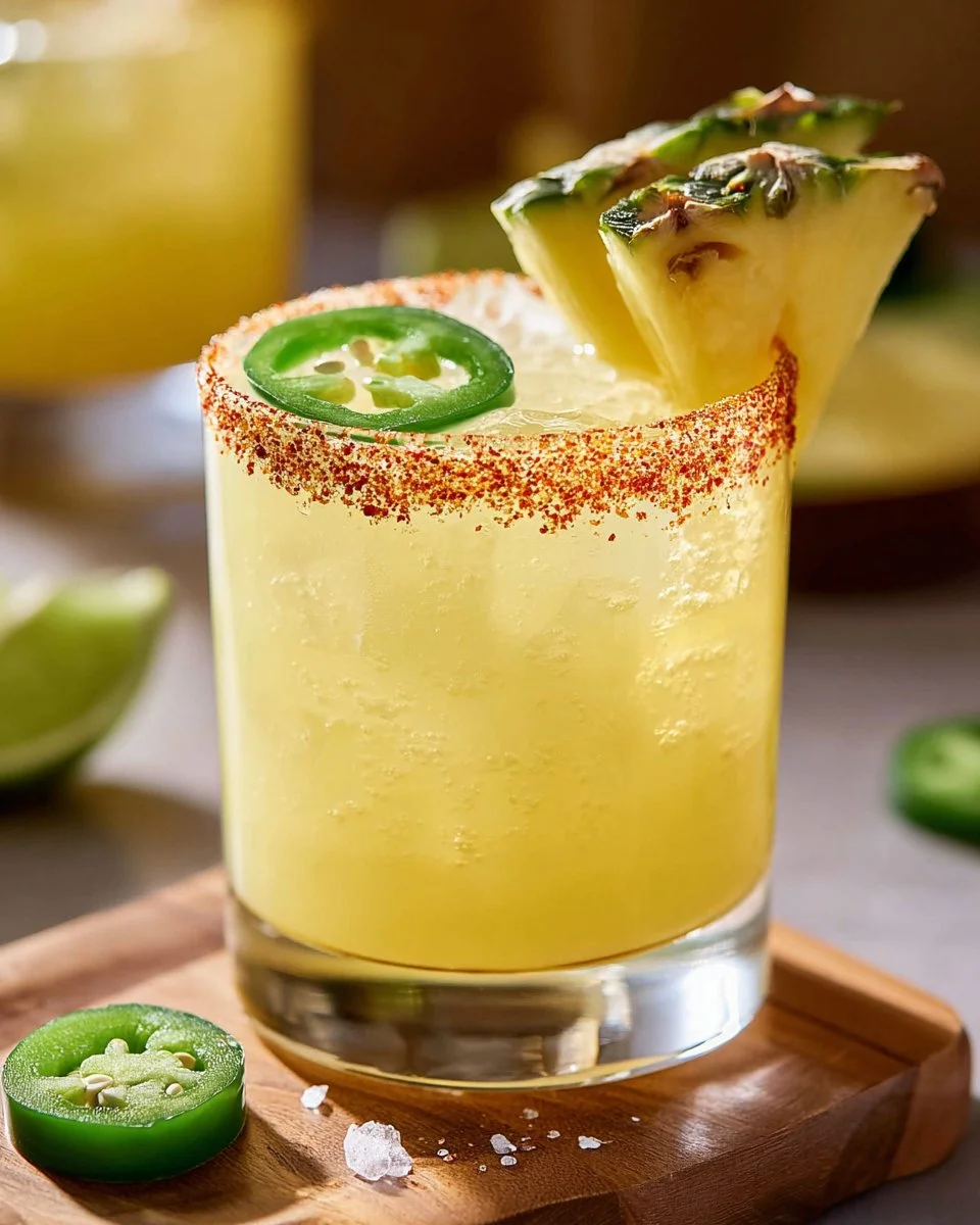 Refreshing Spicy Pineapple Margarita cocktail with garnishes