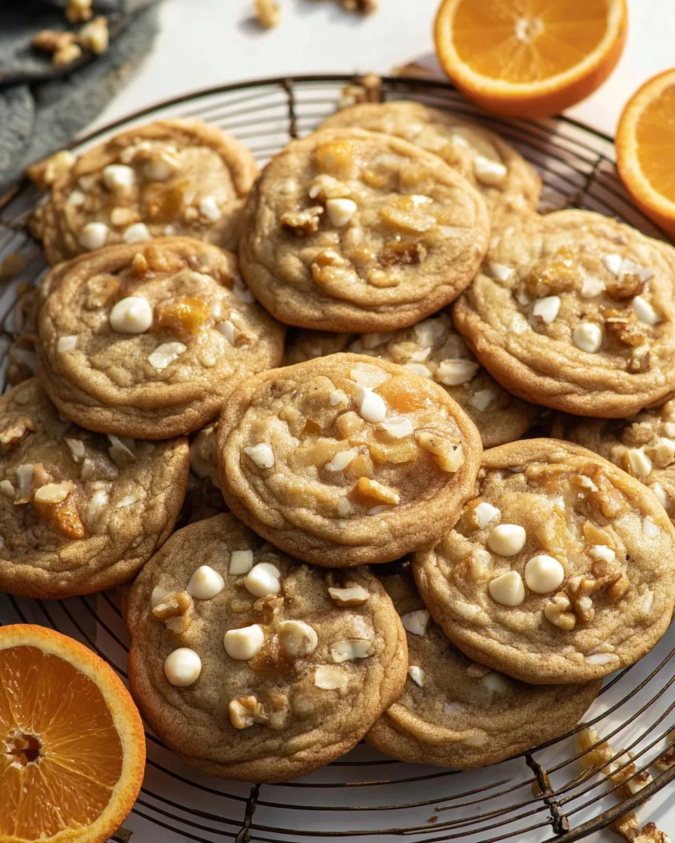 Delicious white chocolate orange cookies with vibrant orange zest