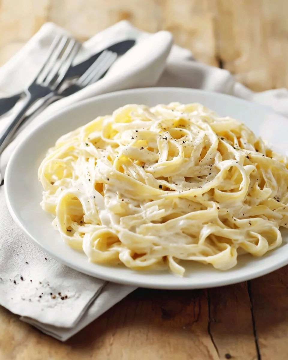 Delicious creamy Alfredo Fettuccine served in a bowl, garnished with parsley.