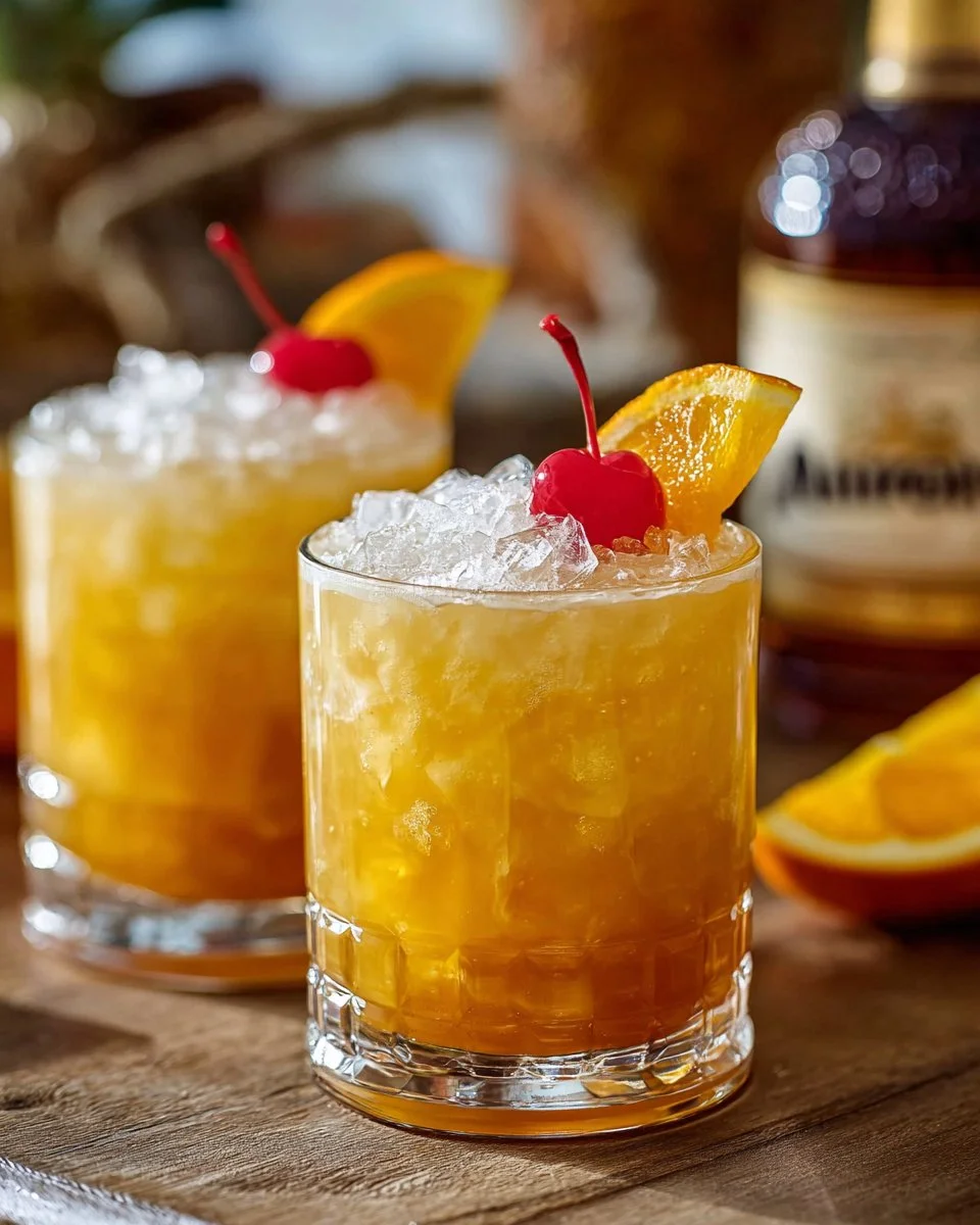 Delicious Amaretto Sour cocktail garnished with a cherry and lemon slice.