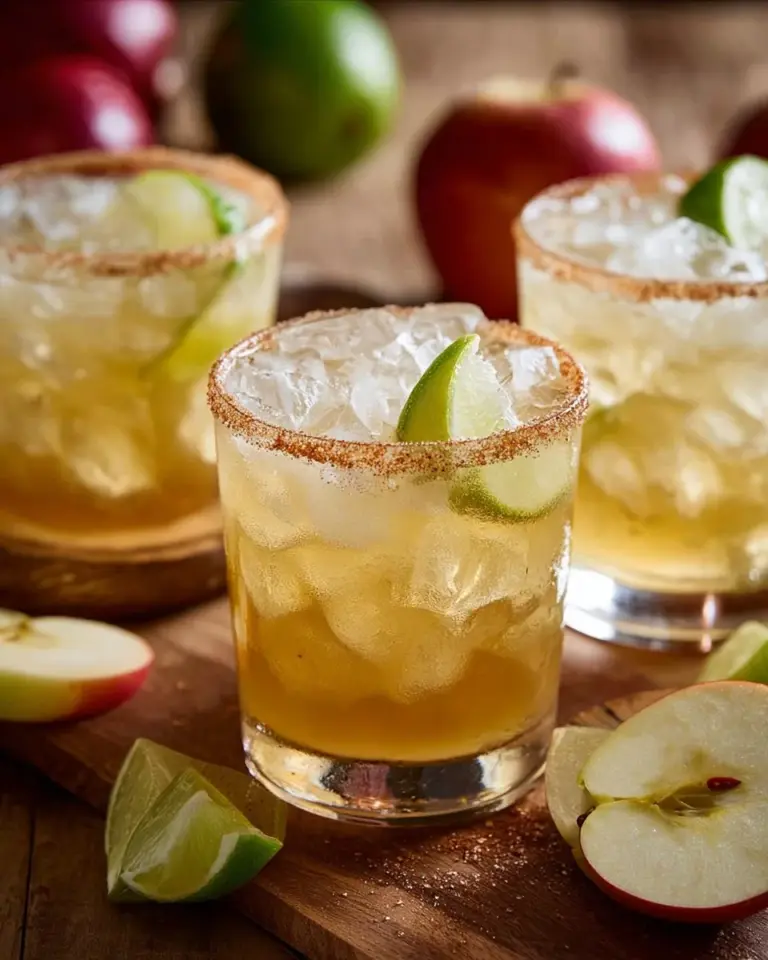 Delicious Apple Cider Margarita served in a glass with fall-themed decorations