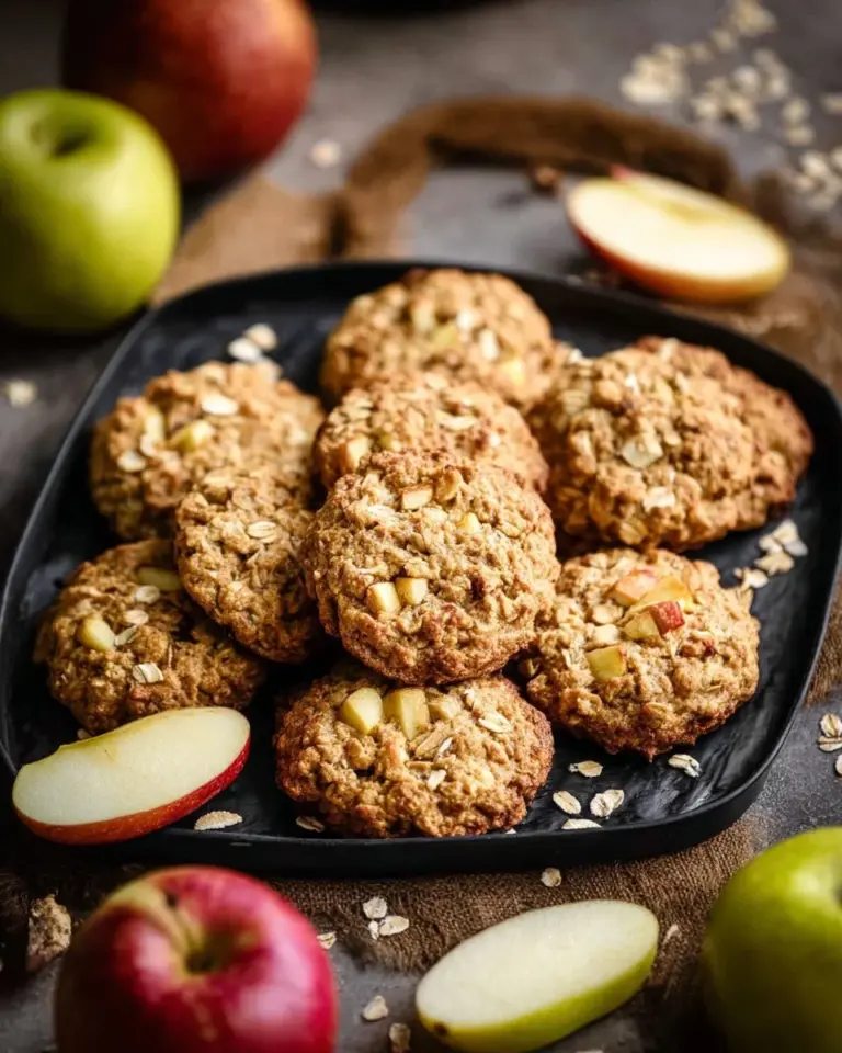 Apple Cinnamon Oatmeal Cookies fresh out of the oven on a rustic wooden table