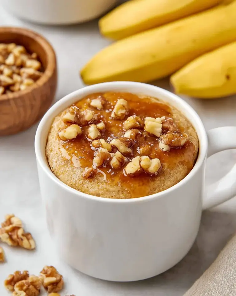 Delicious banana nut mug cake served in a cozy mug