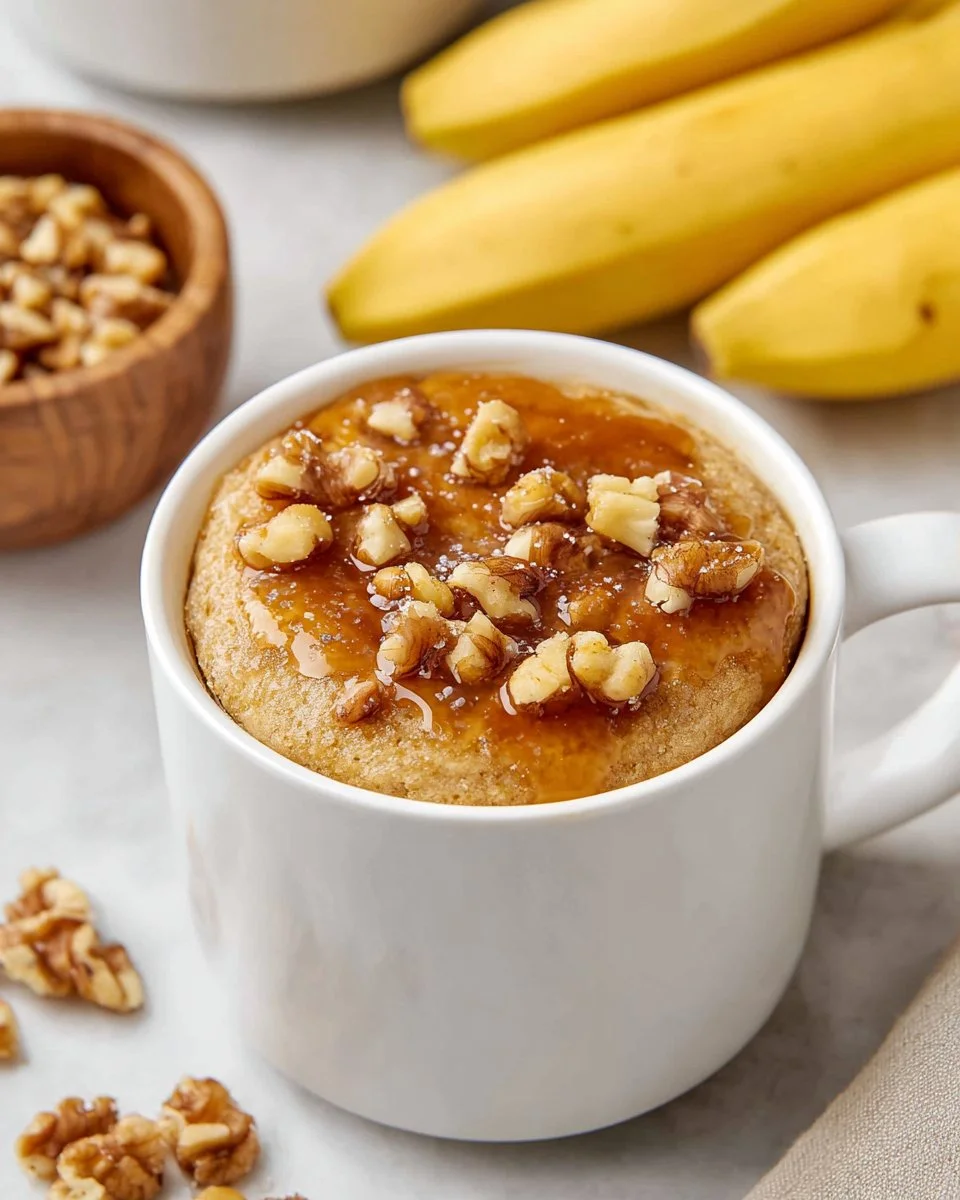 Delicious banana nut mug cake served in a cozy mug