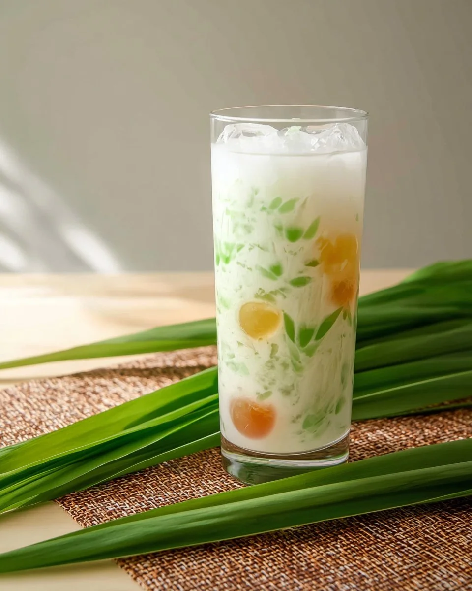Bubble tea noodles served in coconut milk, inspired by Lod Chong Singapore and Cendol.