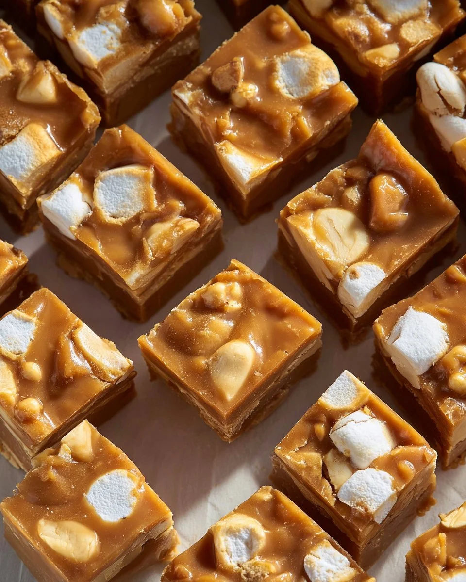 Delicious homemade butterscotch marshmallow bars on a plate