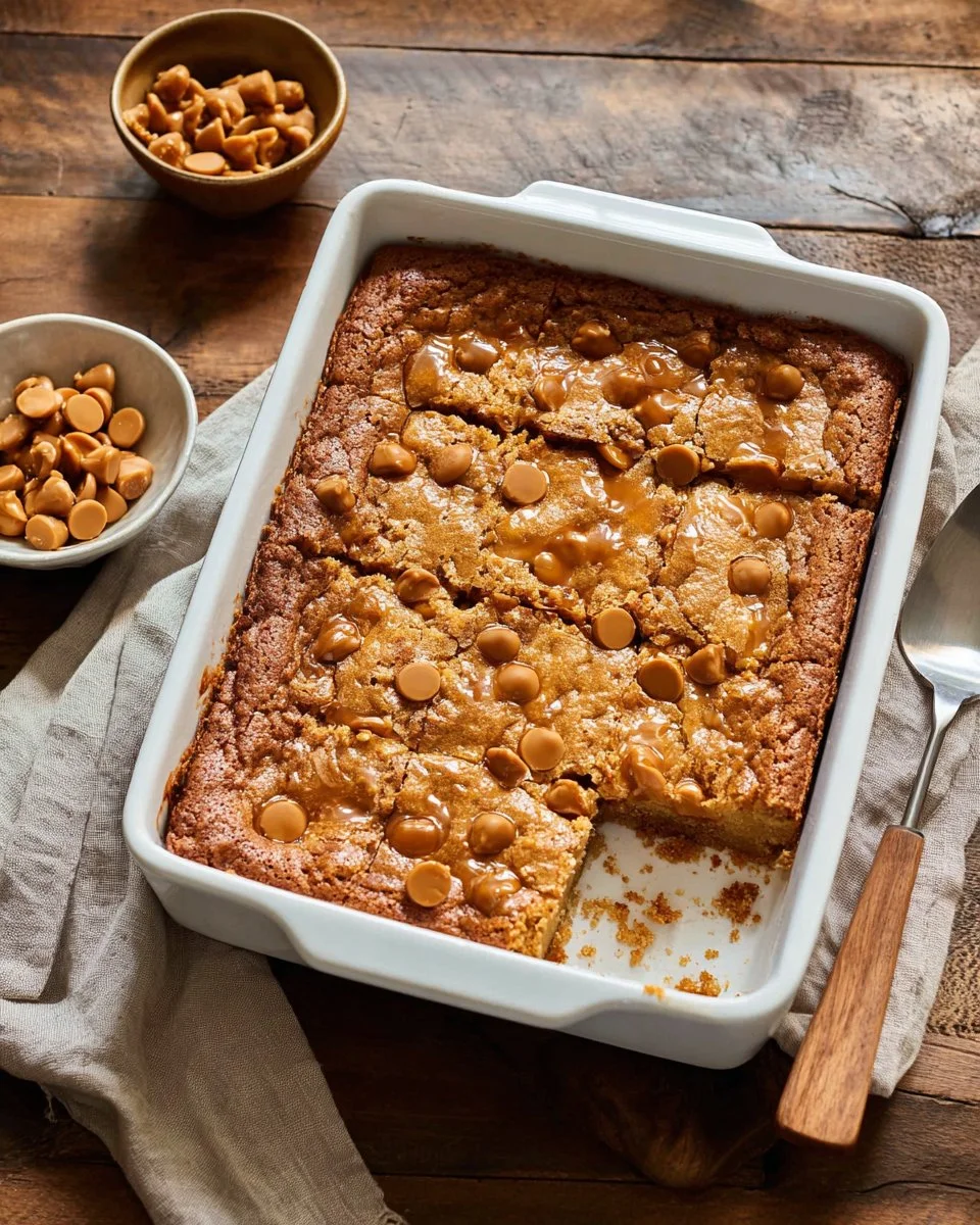 Delicious homemade Butterscotch Oat Bars on a wooden table