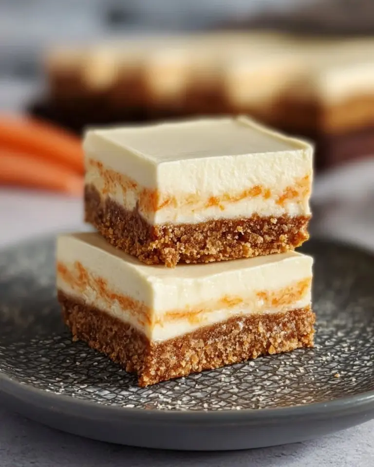 Delicious carrot cake cheesecake bars topped with cream cheese frosting