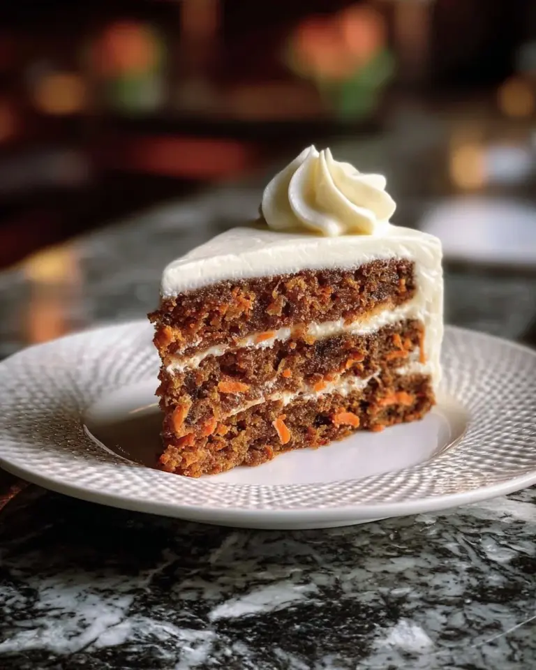 Delicious carrot cake with cream cheese frosting on a wooden table