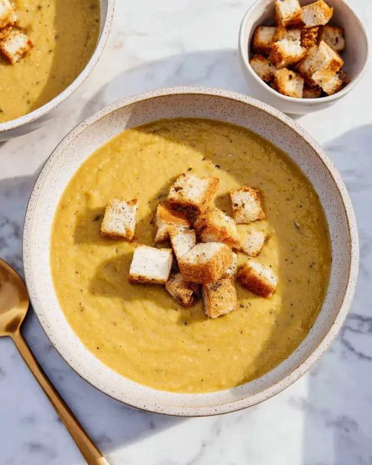 Bowl of creamy cauliflower potato leek soup garnished with herbs