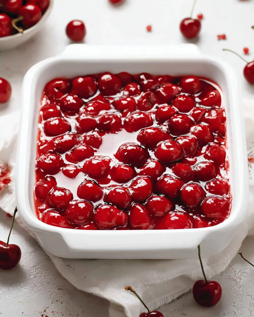 Delicious Cherry Delight dessert with fresh cherries and whipped cream.