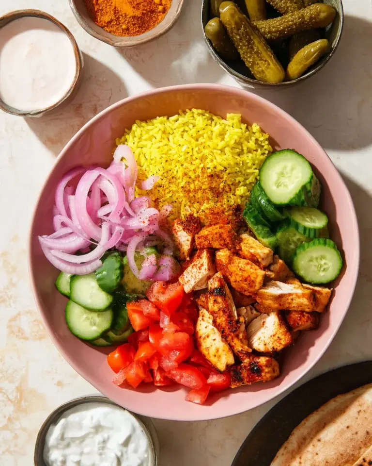 Delicious chicken shawarma bowls with vibrant vegetables and spices