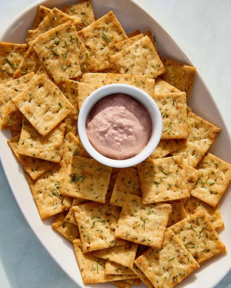 Crunchy chickpea crackers on a wooden platter for healthy snacking