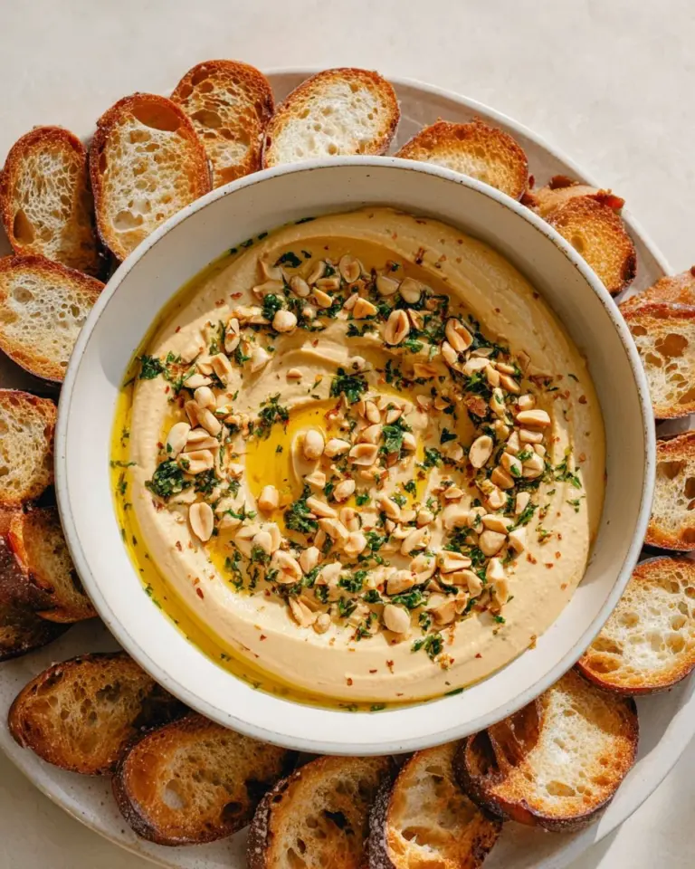 Delicious homemade chickpea hummus served with fresh veggies and pita bread.