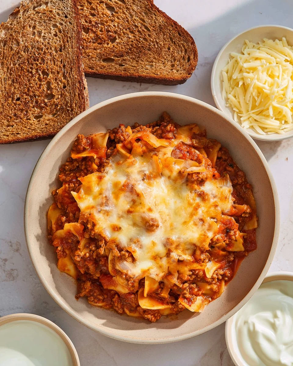 Delicious chipotle ground beef and cabbage casserole served in a skillet.