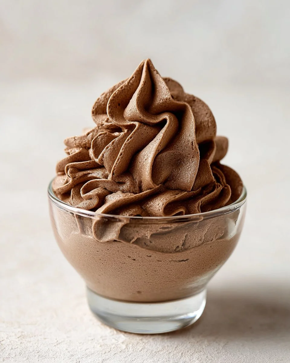 A bowl of rich chocolate whipped cream topped with chocolate shavings.