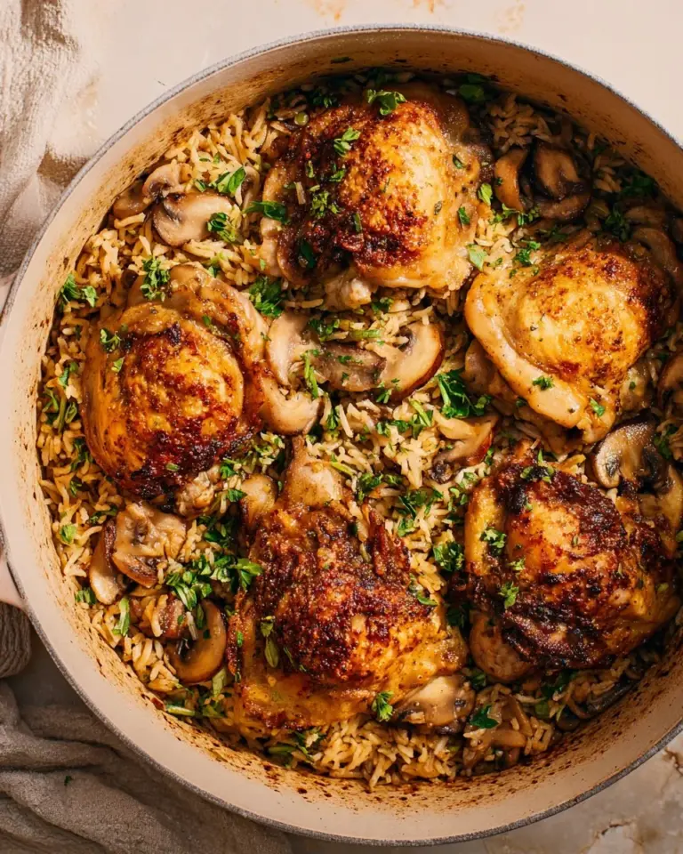Cozy chicken and rice meal served in a rustic bowl, ideal for comfort food lovers.