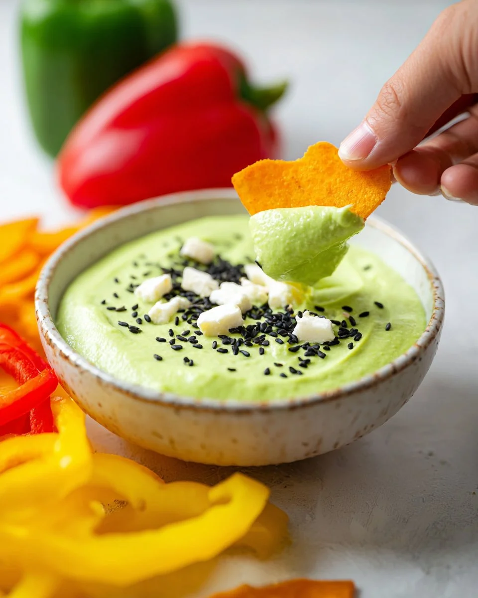 Bowl of creamy edamame hummus garnished with olive oil and spices