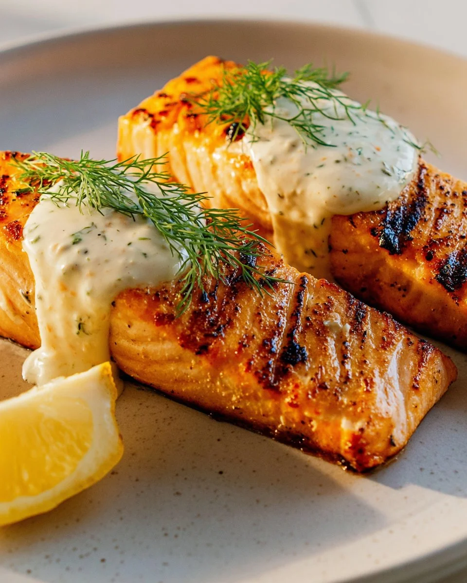 Delicious homemade dill sauce served on salmon