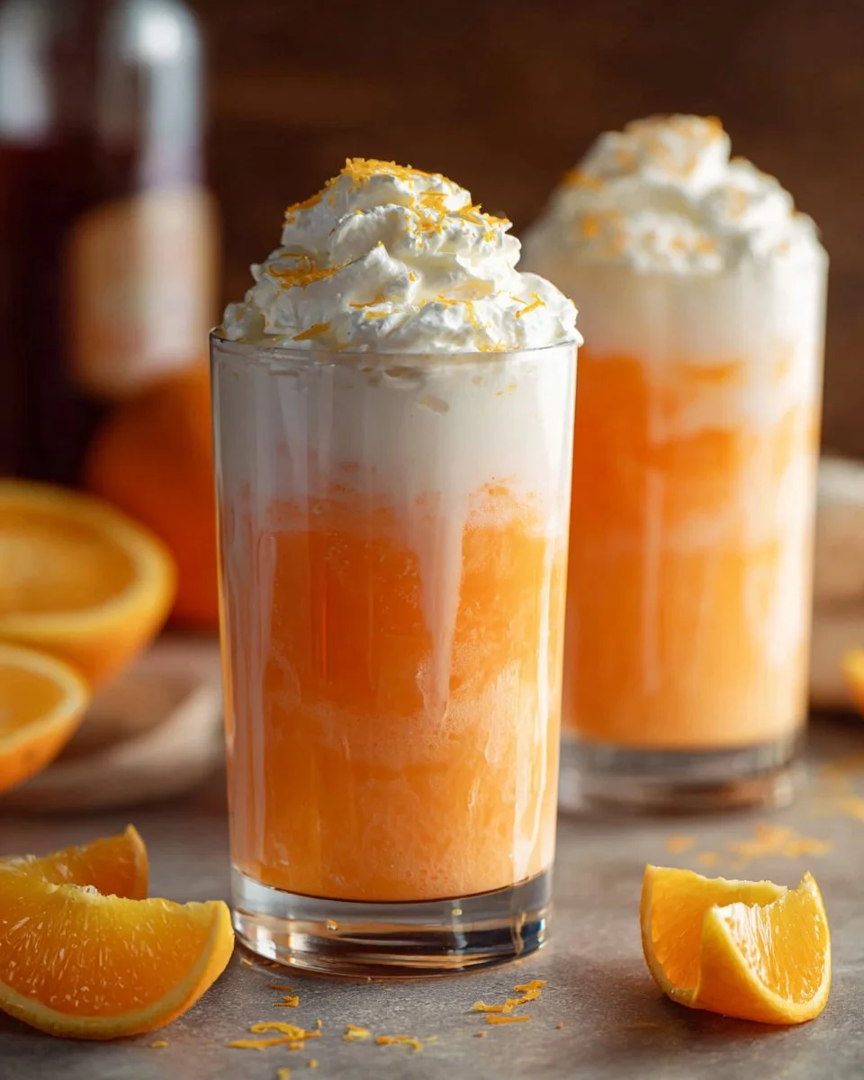 Dirty Creamsicle Float with orange ice cream and soda in a glass
