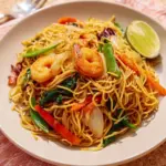 Delicious Pancit Canton stir fry with egg noodles and colorful vegetables