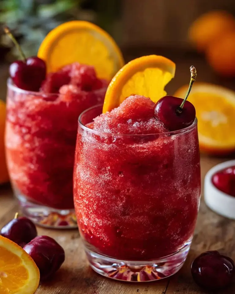 Chilled Frozen Old Fashioned cocktail served in a glass with orange slice garnish