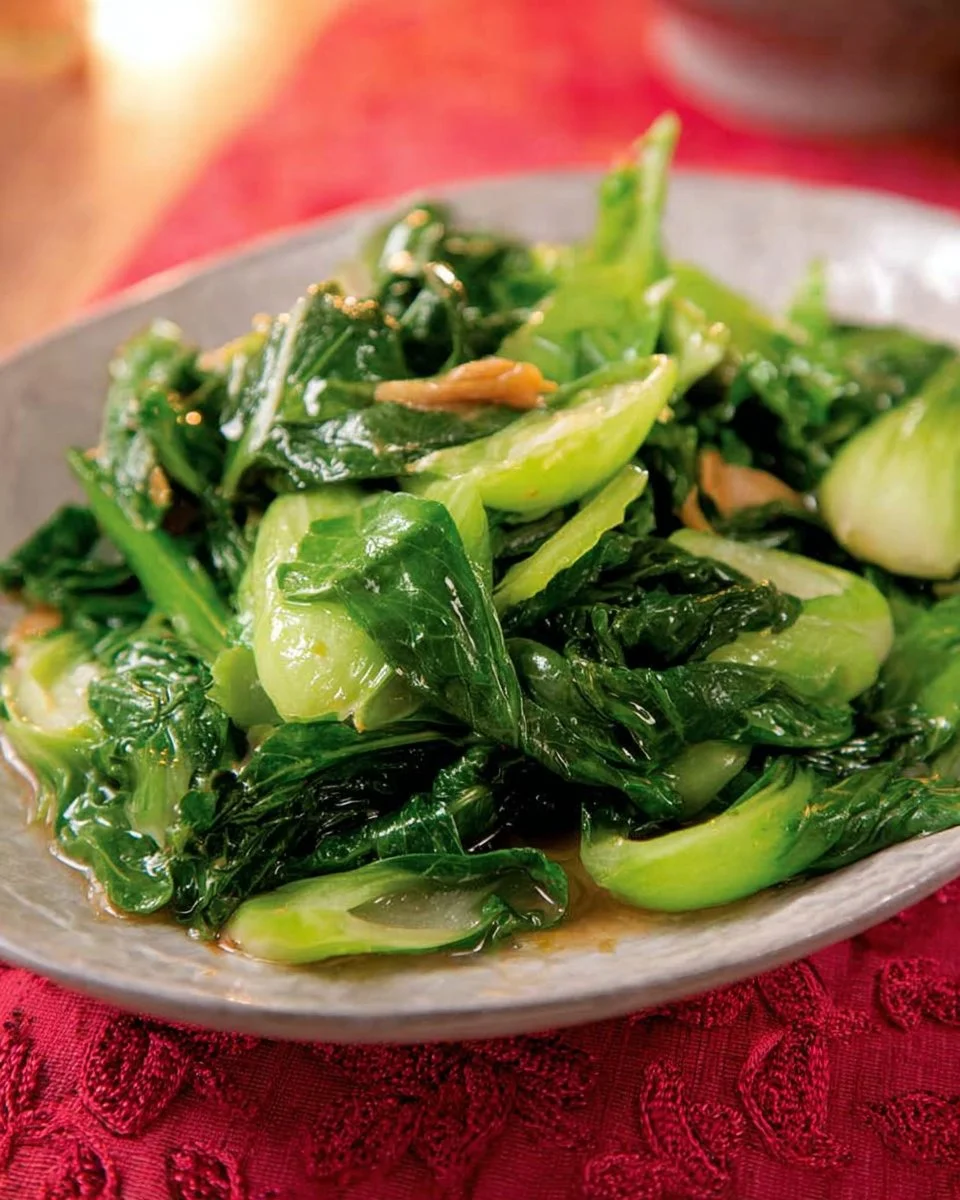Gai Lan Stir Fry with Oyster Sauce plated in a bowl