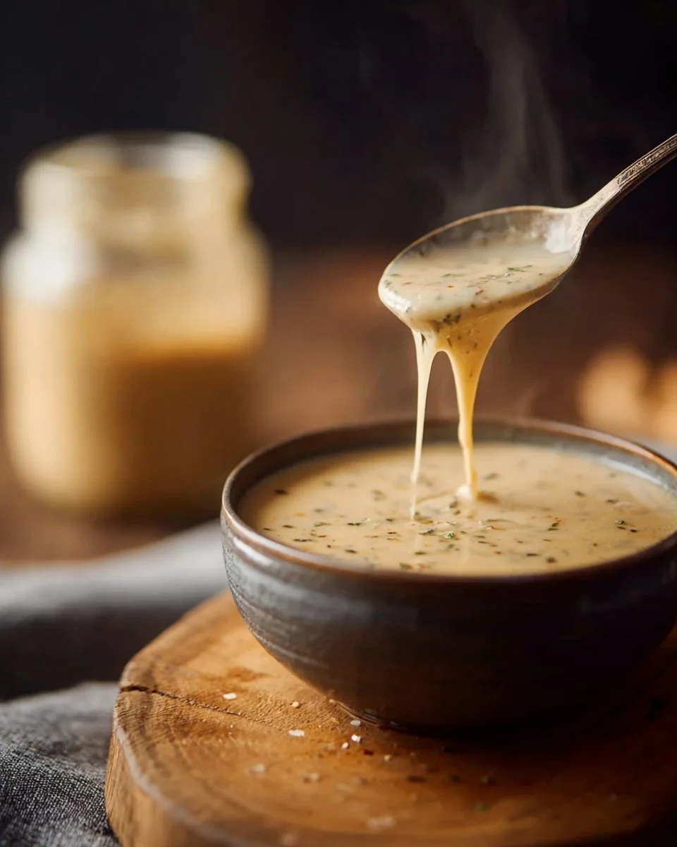 Bowl of healthy homemade Alfredo sauce with fresh ingredients