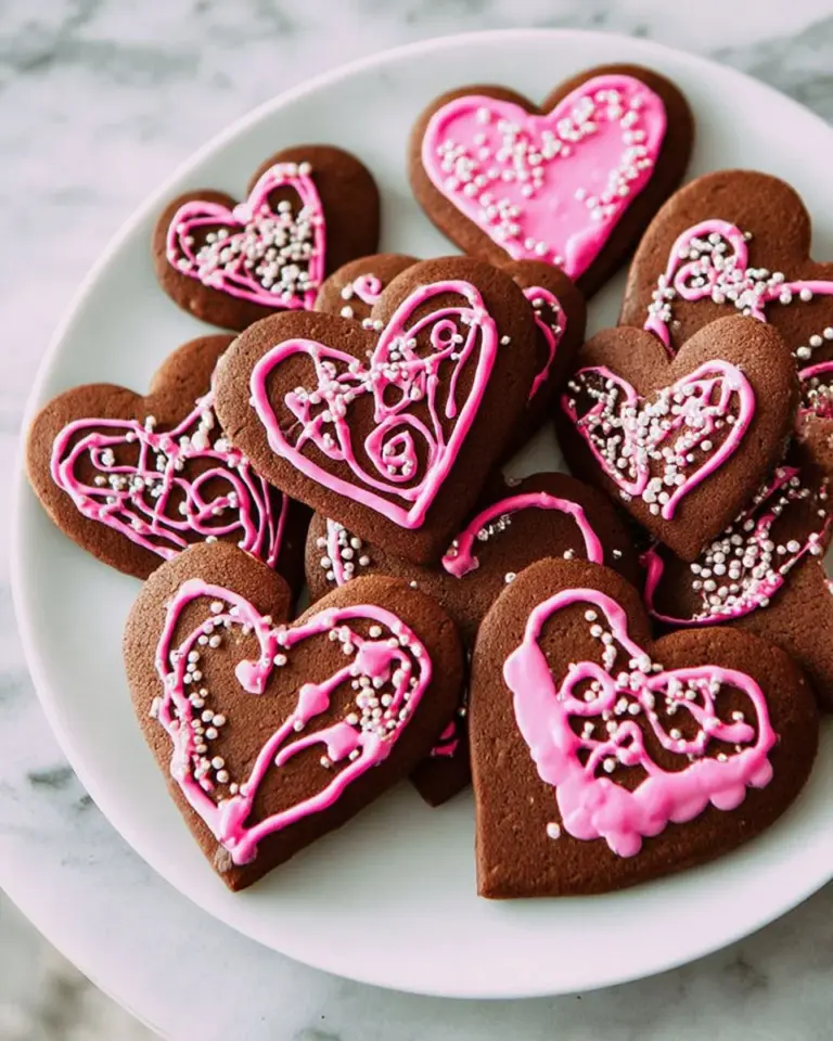 Heart-shaped chocolate sugar cookies for Valentine's Day