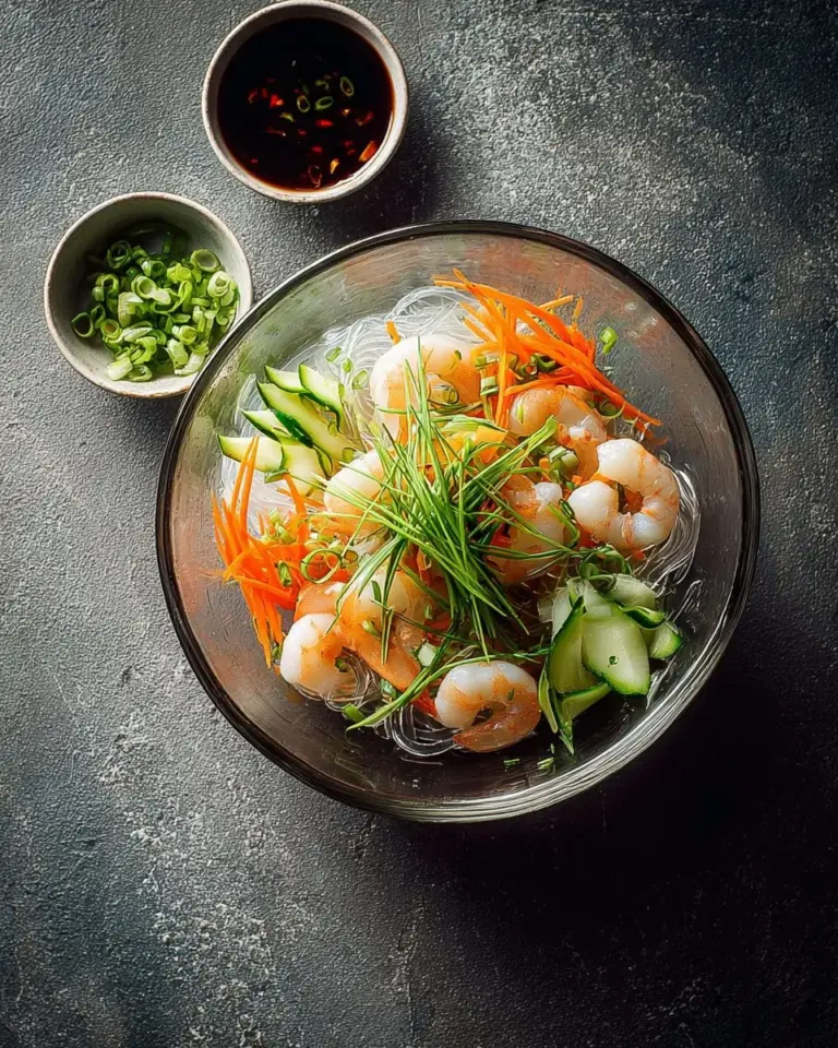 Bowl of homemade glass noodles with sesame soy dressing