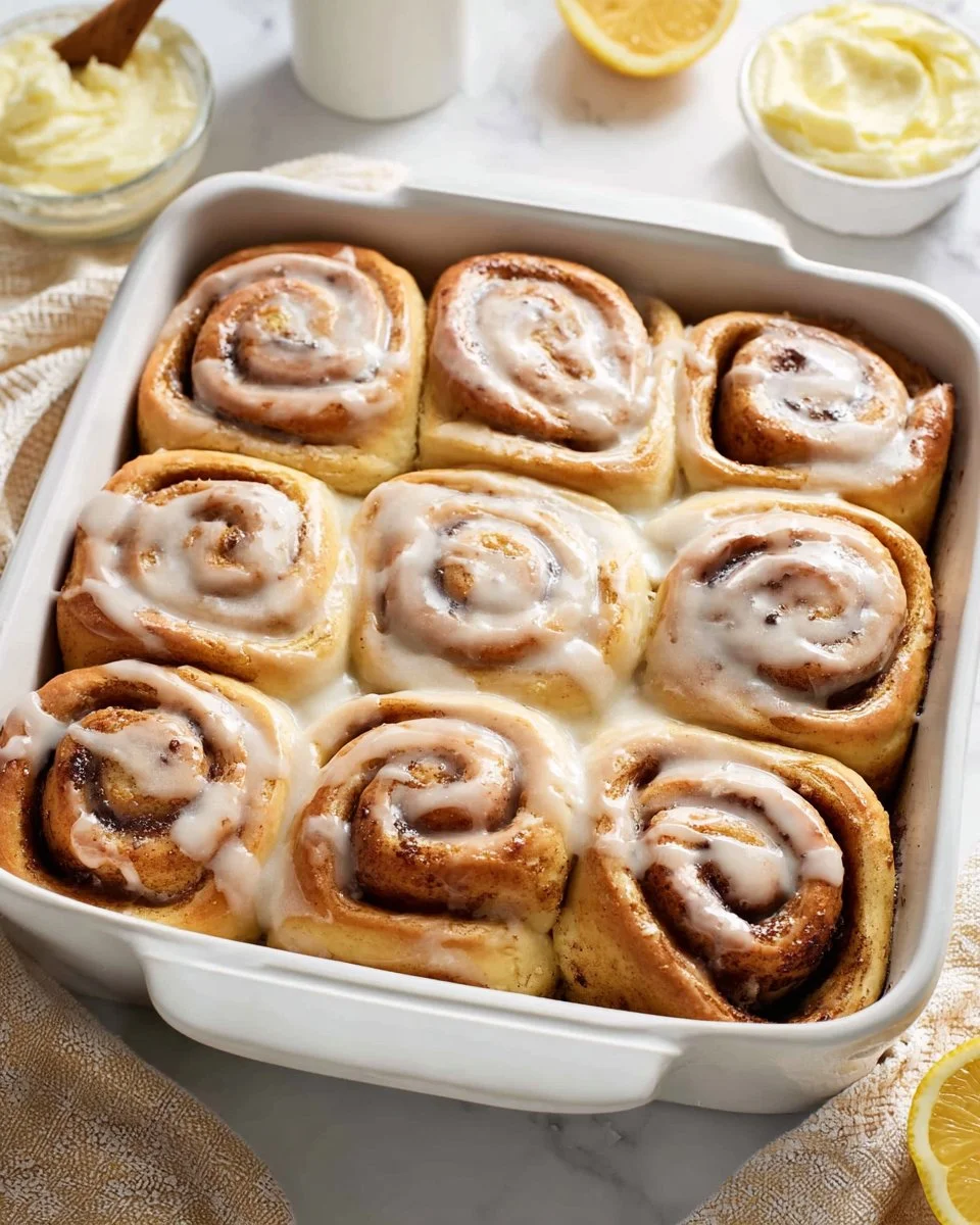 Freshly baked Lemon Poppy Seed Rolls on a wooden table