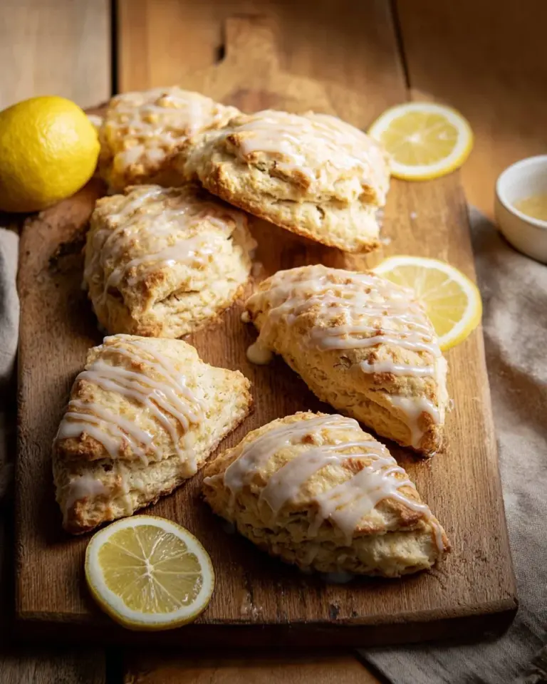 Freshly baked lemon poppy seed scones on a plate