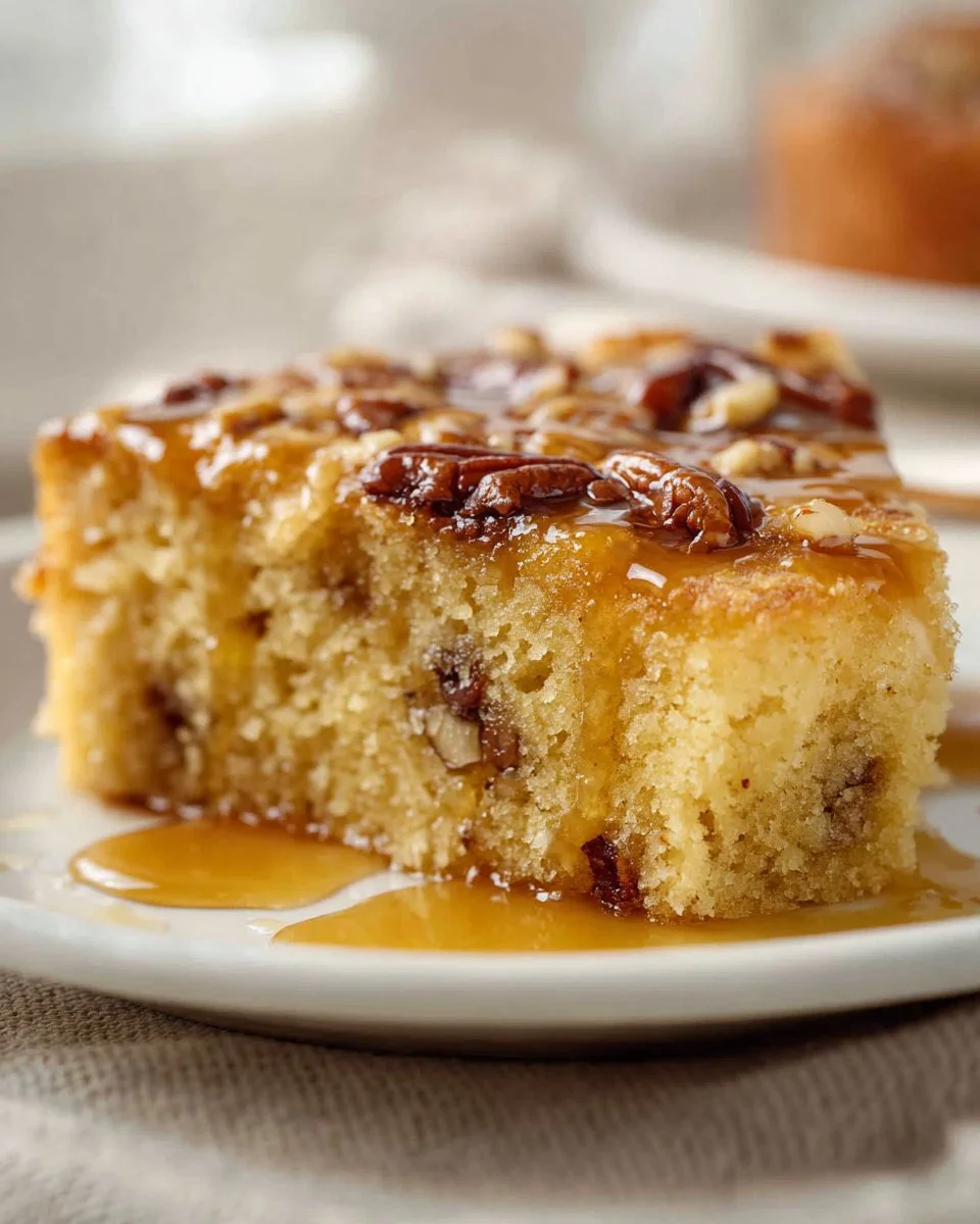 Deliciously moist Maple Pecan Snack Cake with a crunchy topping