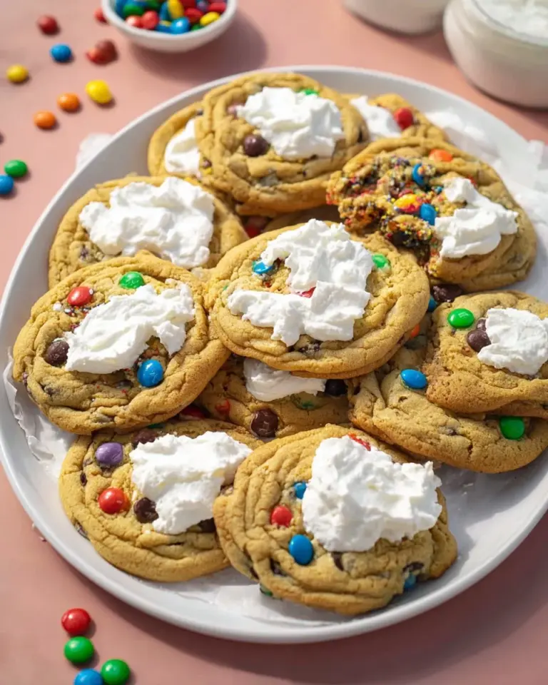 Delicious Marshmallow Monster Cookies with gooey marshmallows and colorful sweets