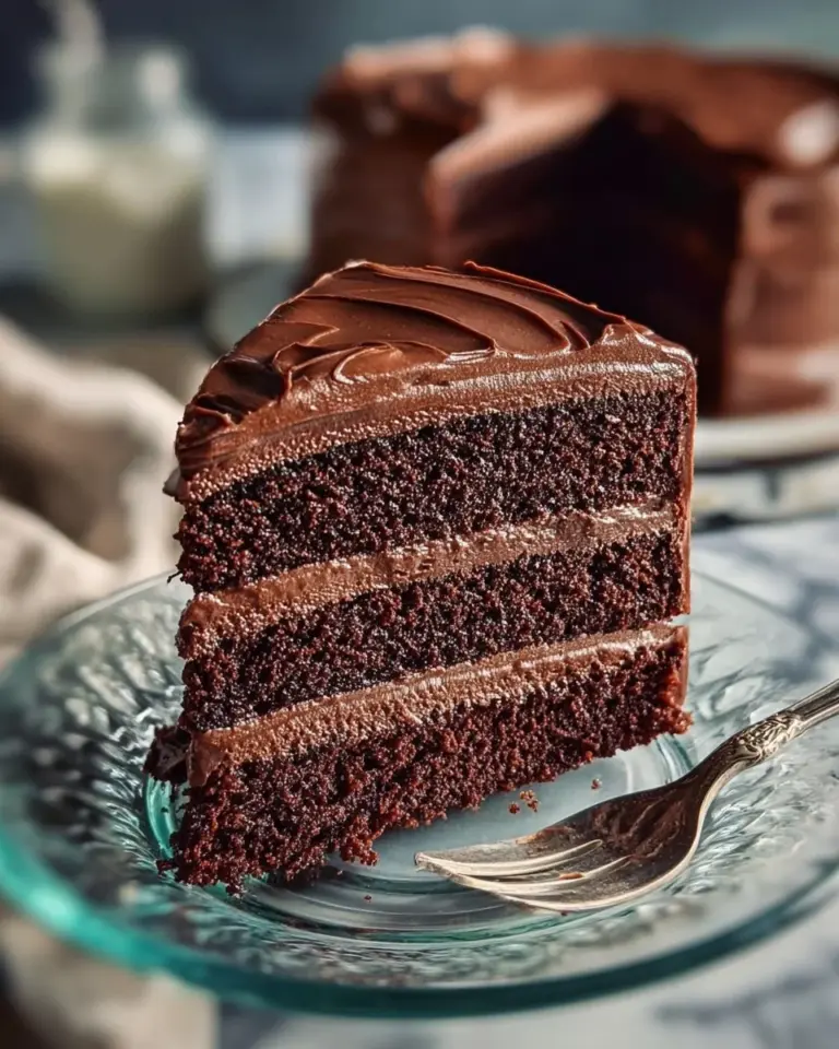 Delicious Matilda's Chocolate Cake displayed on a rustic wooden table.