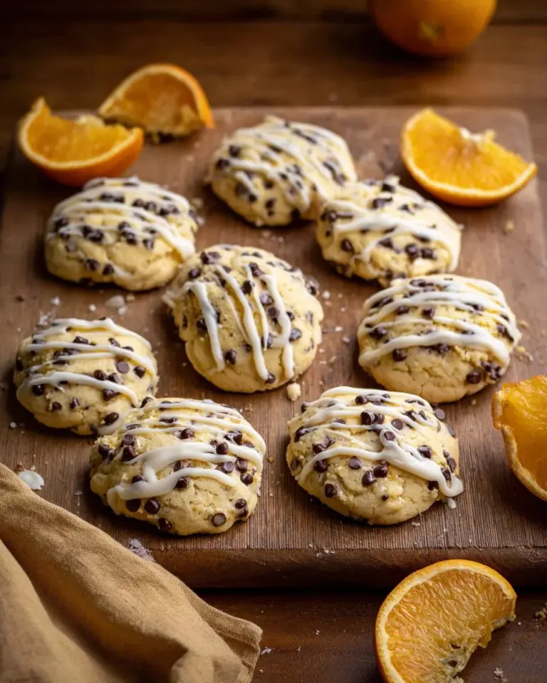 Freshly baked orange chocolate chip ricotta cookies on a cooling rack