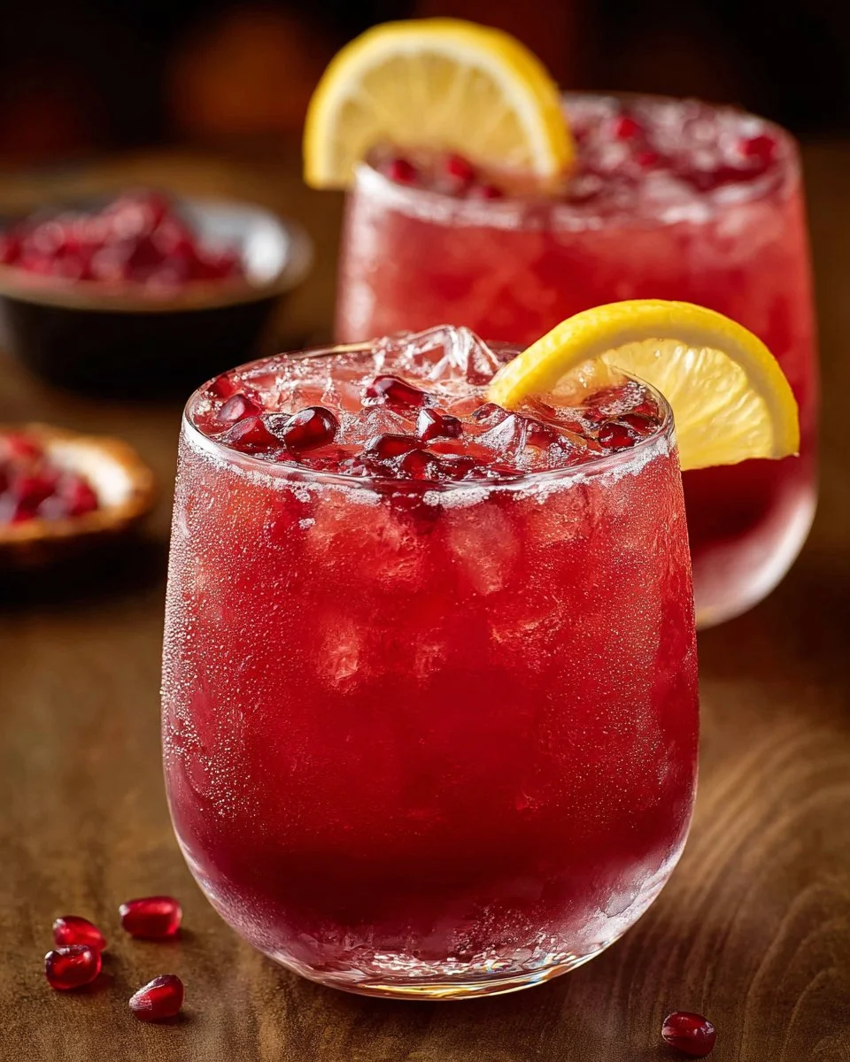 Refreshing Orange Pomegranate Margarita in a chilled glass with garnishes.