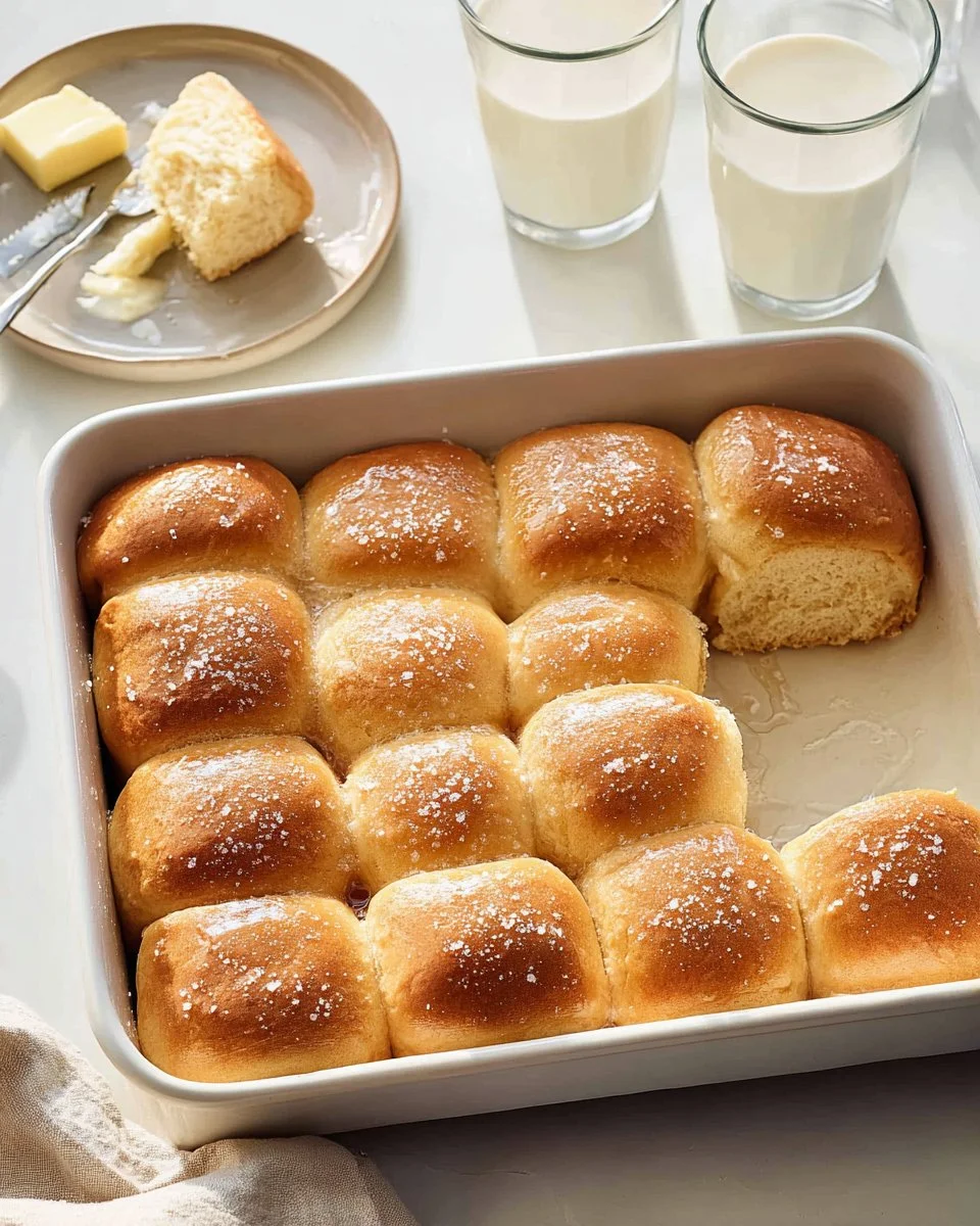 Freshly baked Parker House Rolls on a wooden table