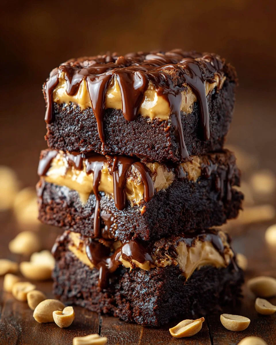 Delicious peanut butter mousse brownies with a rich chocolate layer