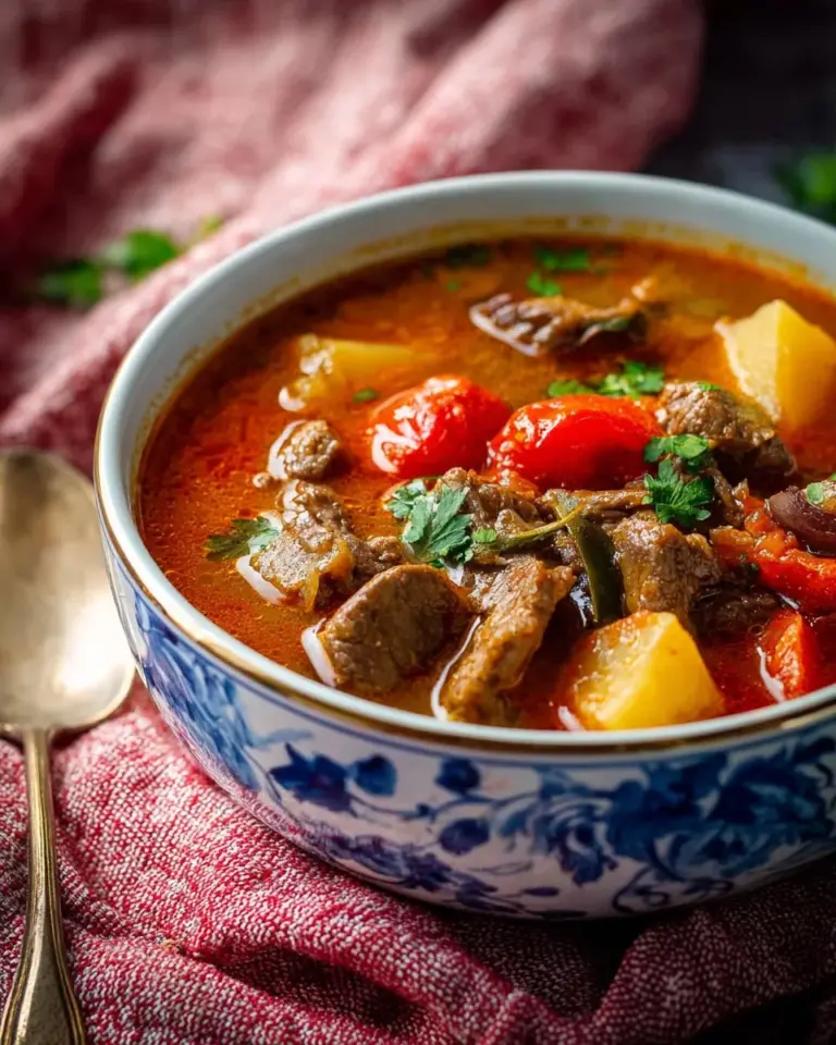 Delicious Thai yellow curry with beef and potatoes served in a bowl