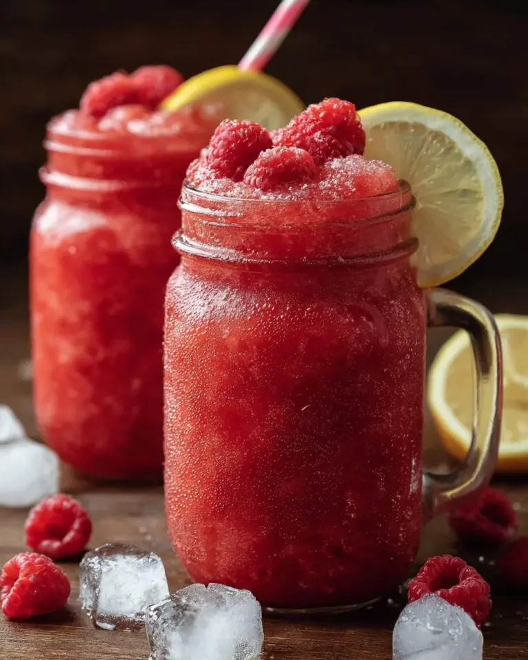 A refreshing glass of raspberry lemonade garnished with fresh raspberries and lemon slices.